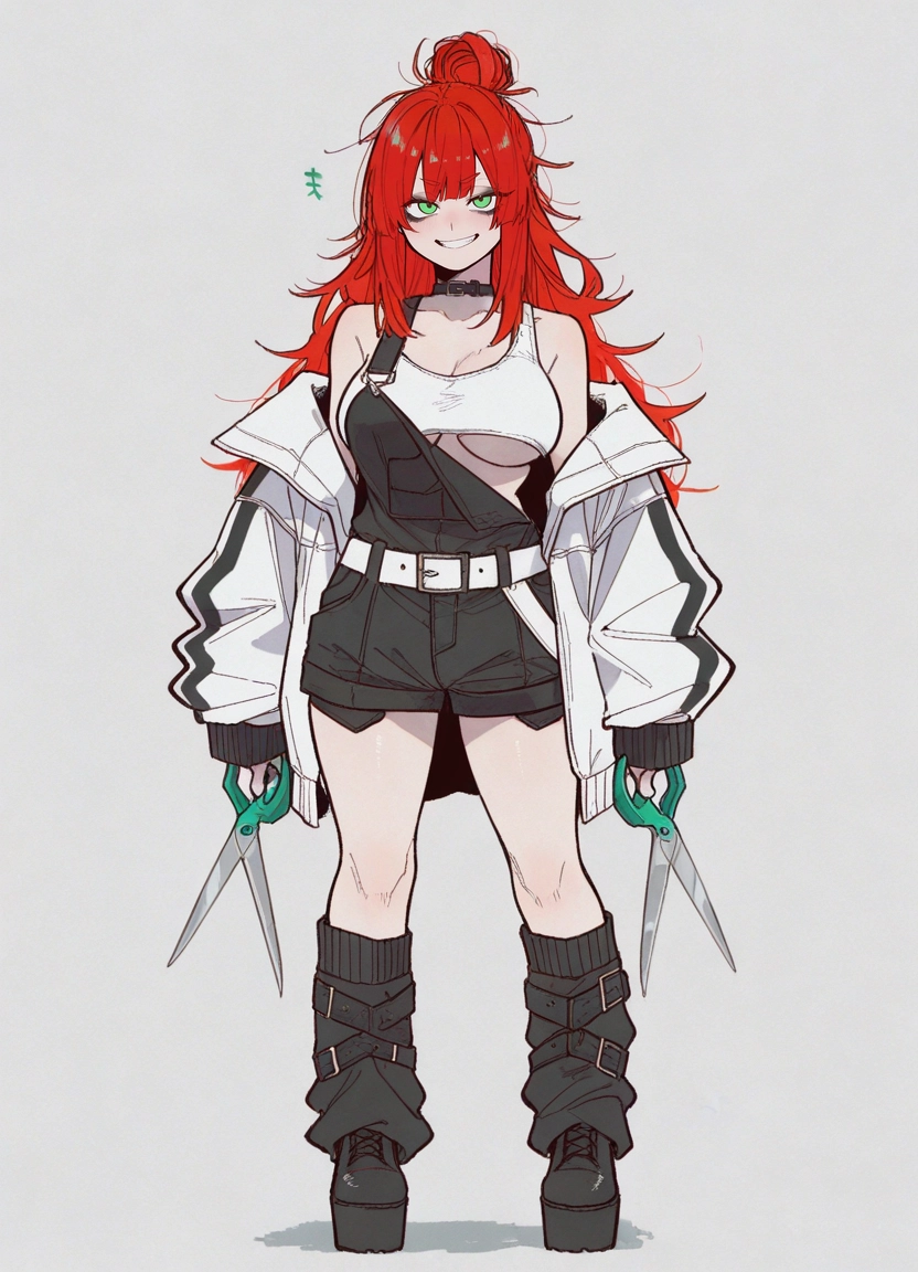 1girl, breasts, red hair, green eyes, solo, jacket · Yamete.gg