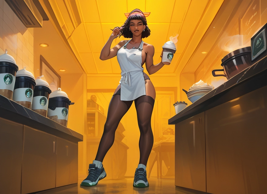 1girl, thighhighs, apron, dark skin, dark-skinned female, breasts · Yamete.gg