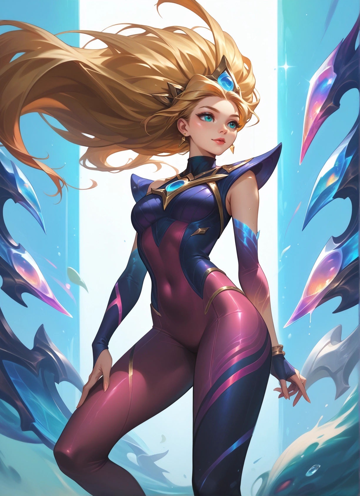 1girl, solo, long hair, blonde hair, breasts, bodysuit · Yamete.gg