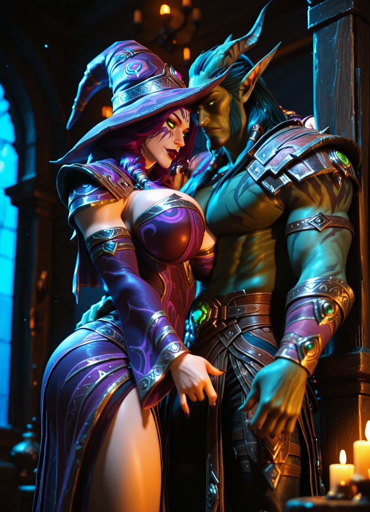 1girl, 1boy, breasts, hat, candle, witch hat · Yamete.gg