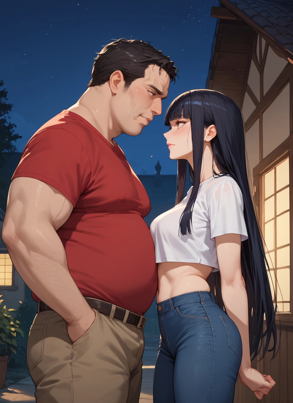 1girl, 1boy, long hair, black hair, pants, denim · Yamete.gg