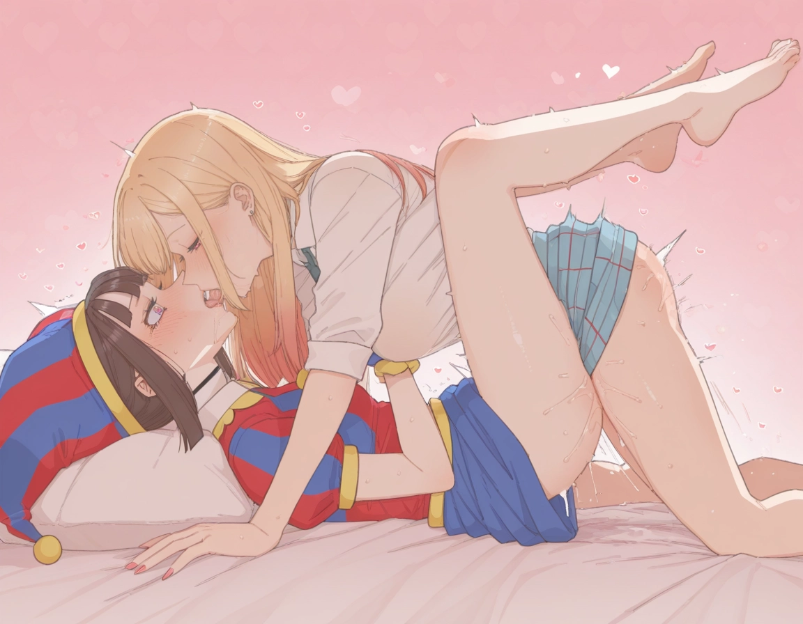 kitagawa marin, multiple girls, 2girls, blonde hair, kiss, tongue · Yamete.gg