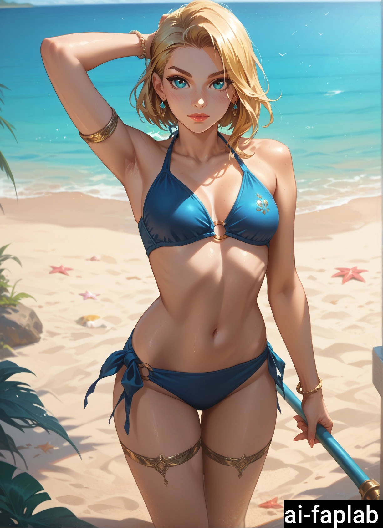 1girl, swimsuit, jewelry, bikini, blonde hair, solo · Yamete.gg