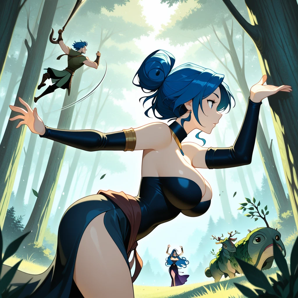 breasts, blue hair, large breasts, multiple girls, 2girls, nature · Yamete.gg