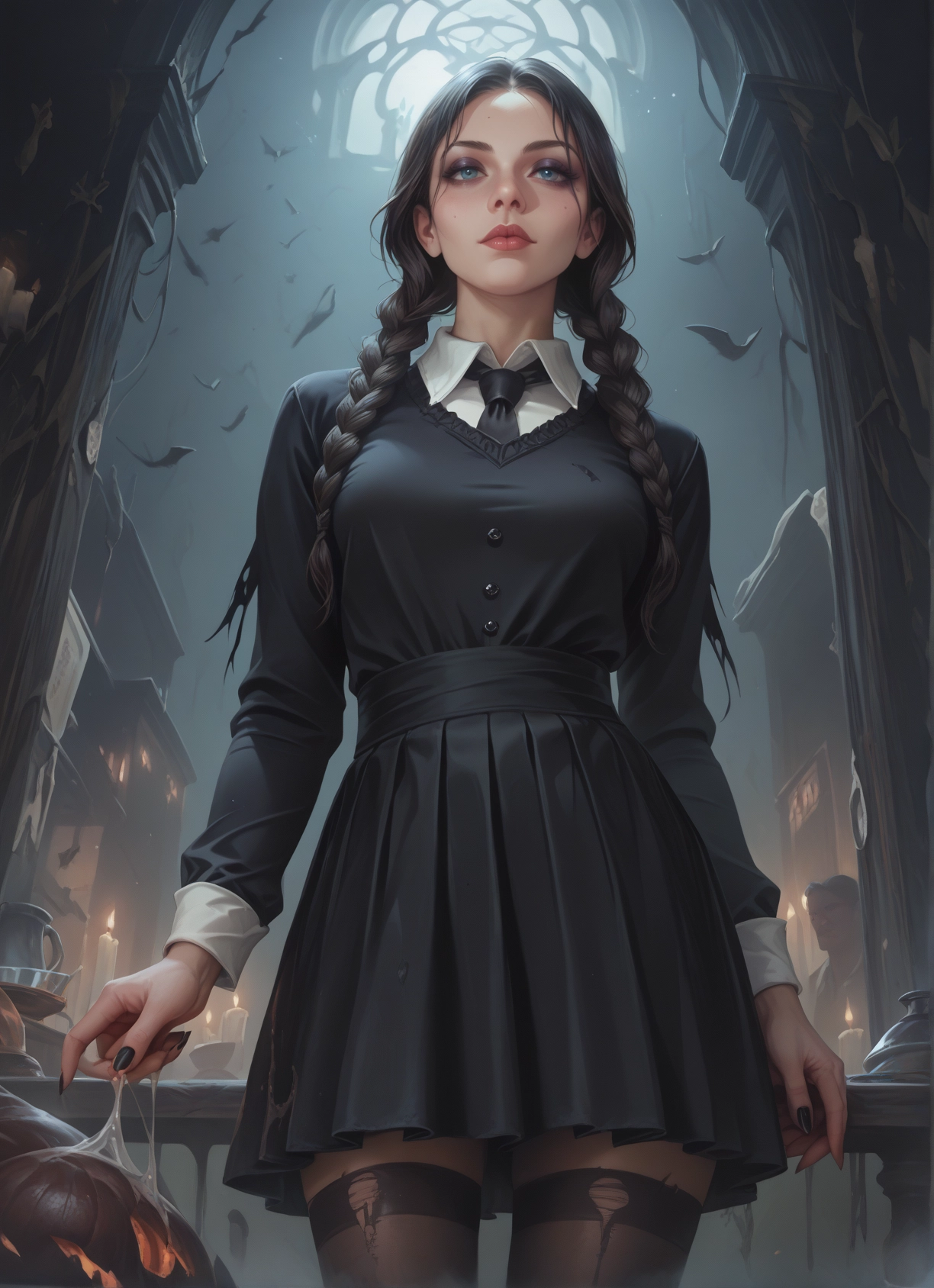 1girl, braid, blue eyes, twin braids, thighhighs, solo · Yamete.gg
