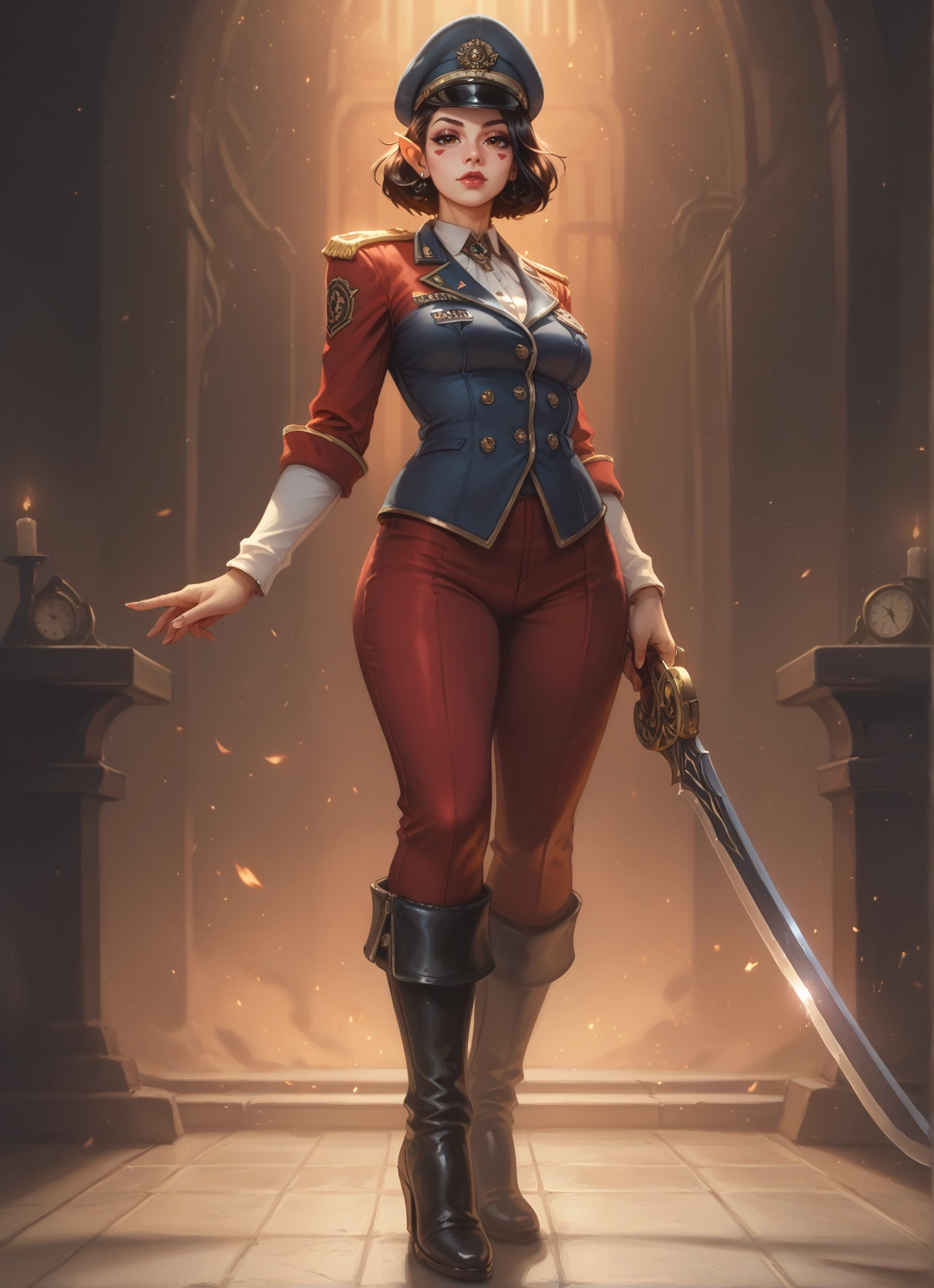 1girl, weapon, solo, sword, boots, hat · Yamete.gg