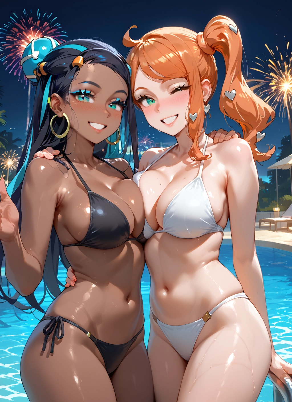 swimsuit, breasts, multiple girls, bikini, 2girls, dark skin · Yamete.gg