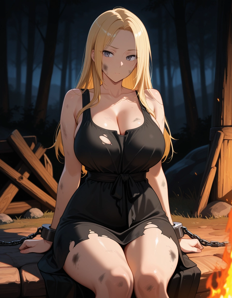 1girl, breasts, blonde hair, long hair, solo, sitting · Yamete.gg