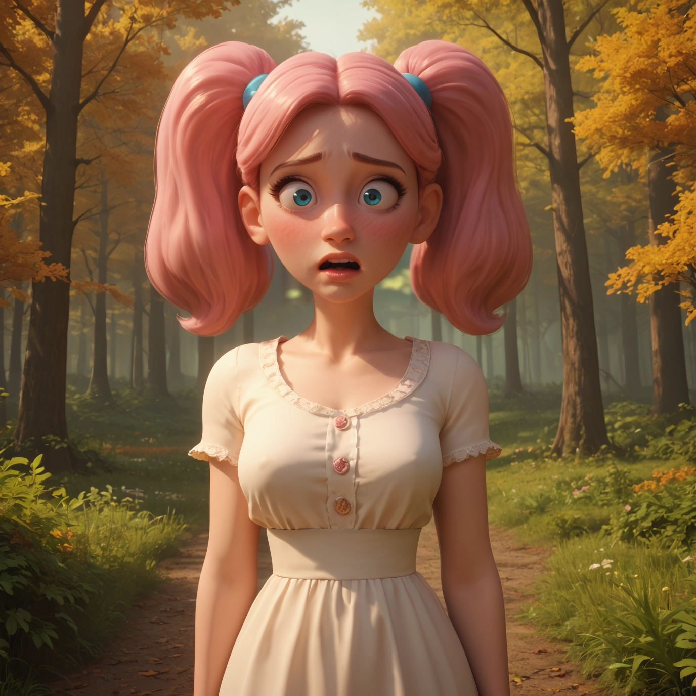 1girl, solo, twintails, outdoors, breasts, tree · Yamete.gg