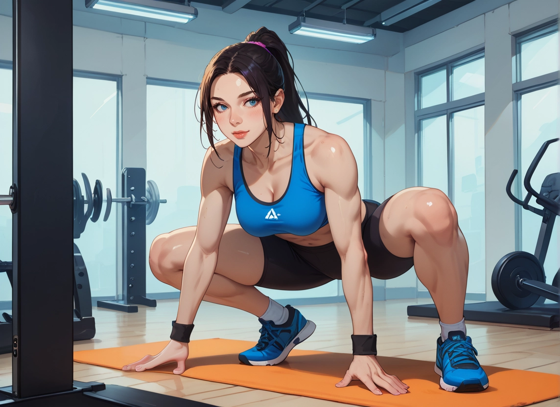 1girl, breasts, solo, blue eyes, sneakers, cleavage · Yamete.gg