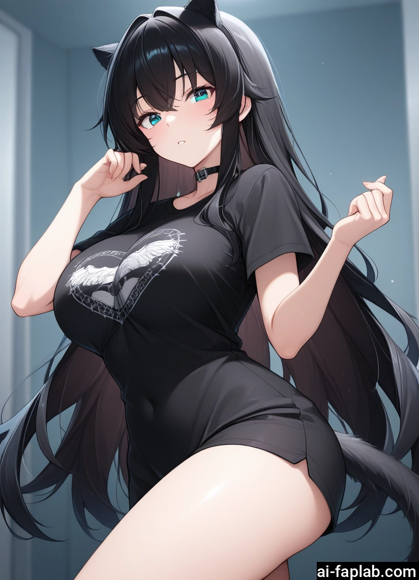 1girl, breasts, animal ears, long hair, tail, solo
