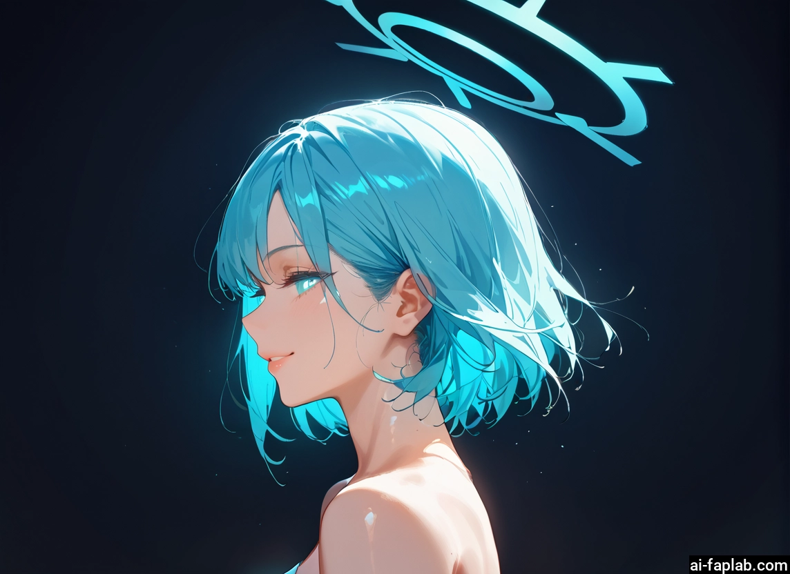1girl, solo, halo, short hair, grey background, simple background · Yamete.gg
