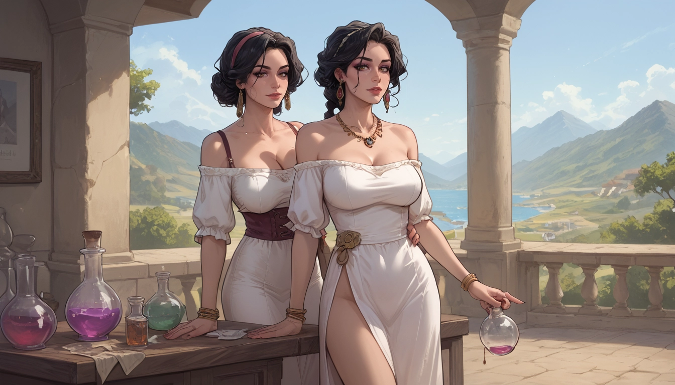 breasts, multiple girls, 2girls, dress, cleavage, jewelry · Yamete.gg