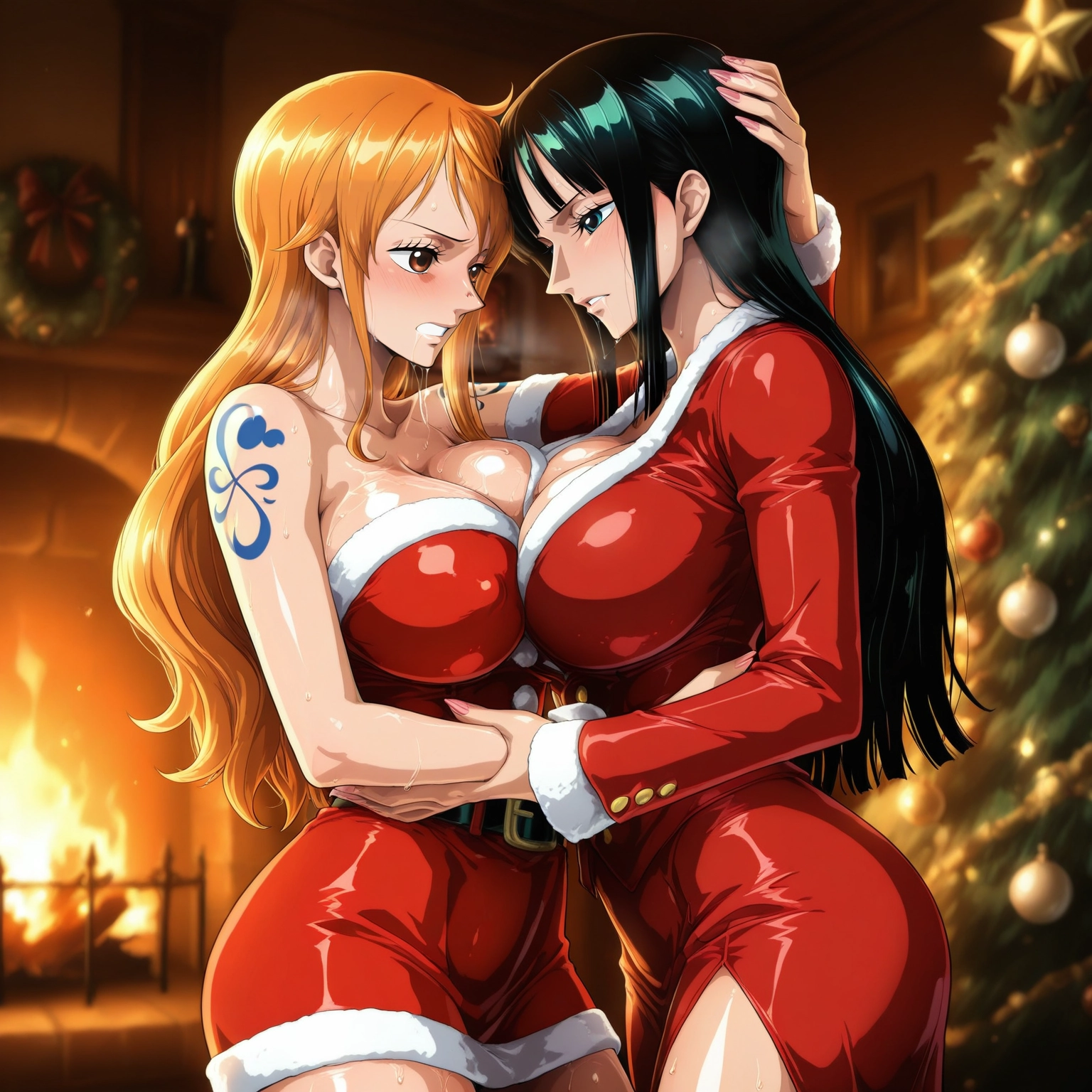 multiple girls, breasts, 2girls, tattoo, breast press, long hair · Yamete.gg