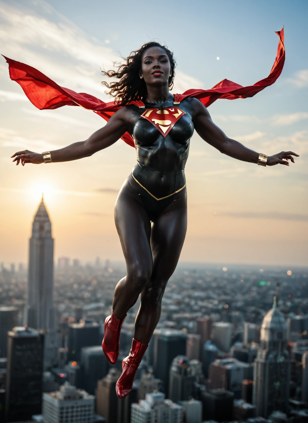 1girl, solo, superhero, cape, muscular, boots · Yamete.gg