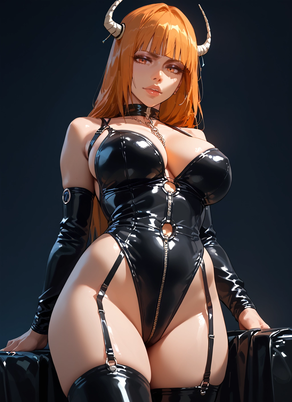 1girl, breasts, horns, long hair, thighhighs, large breasts · Yamete.gg