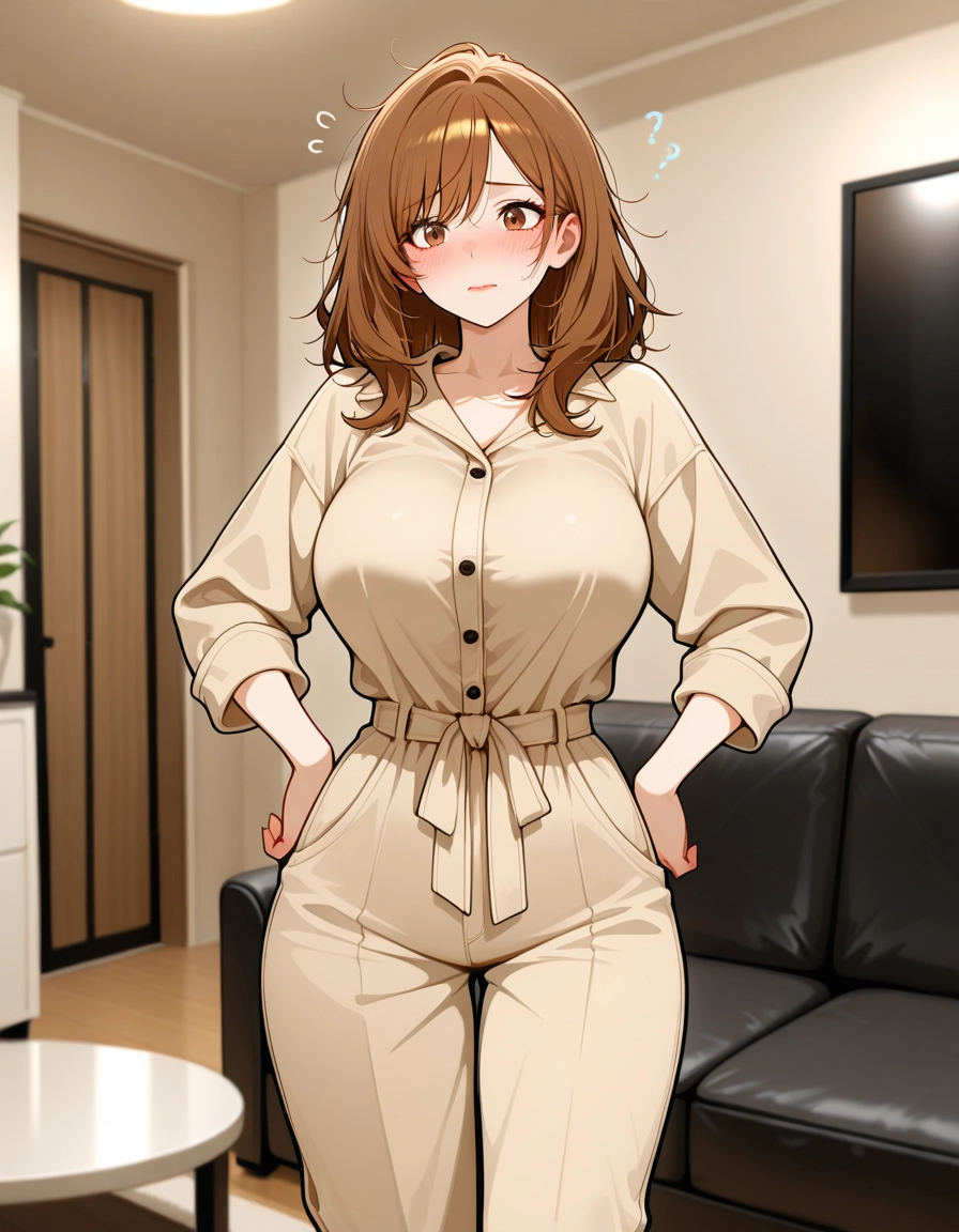 1girl, breasts, blush, solo, brown hair, indoors · Yamete.gg