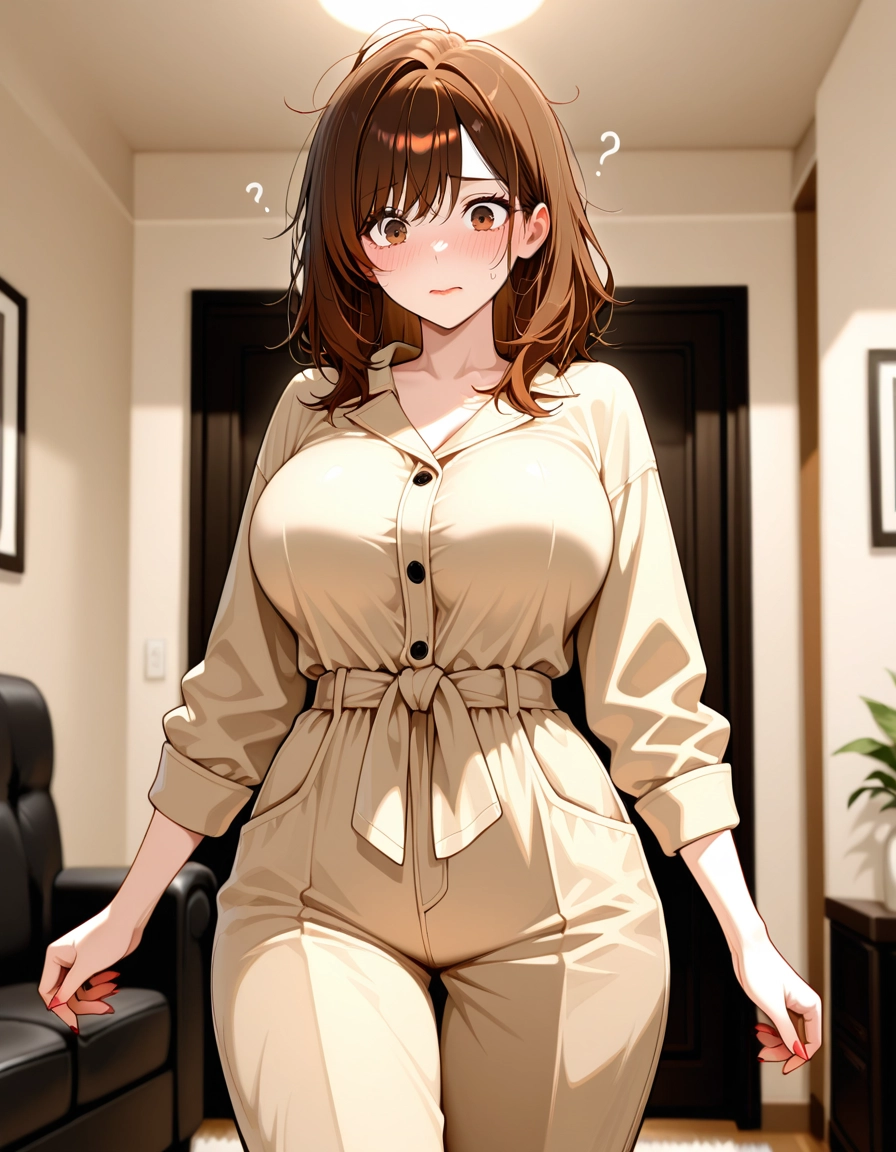 1girl, breasts, solo, brown hair, blush, indoors · Yamete.gg