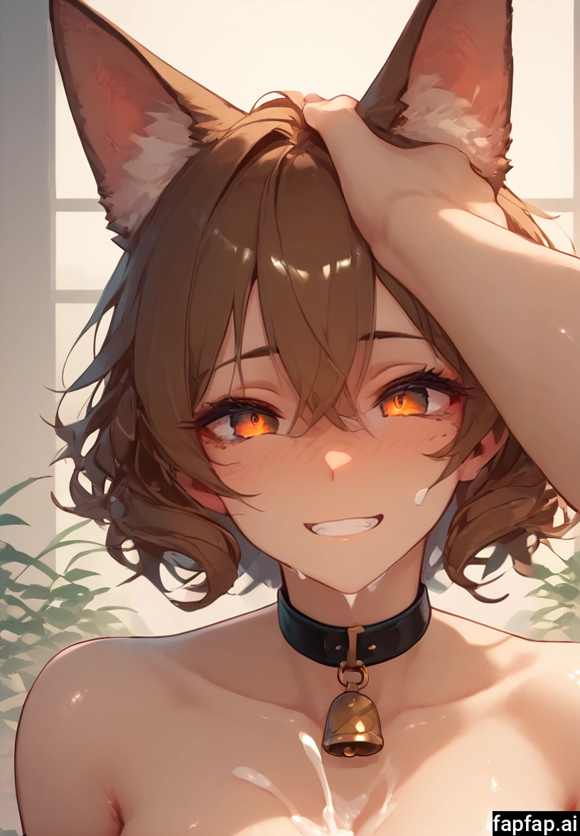 1girl, animal ears, bell, brown hair, breasts, smile · Yamete.gg