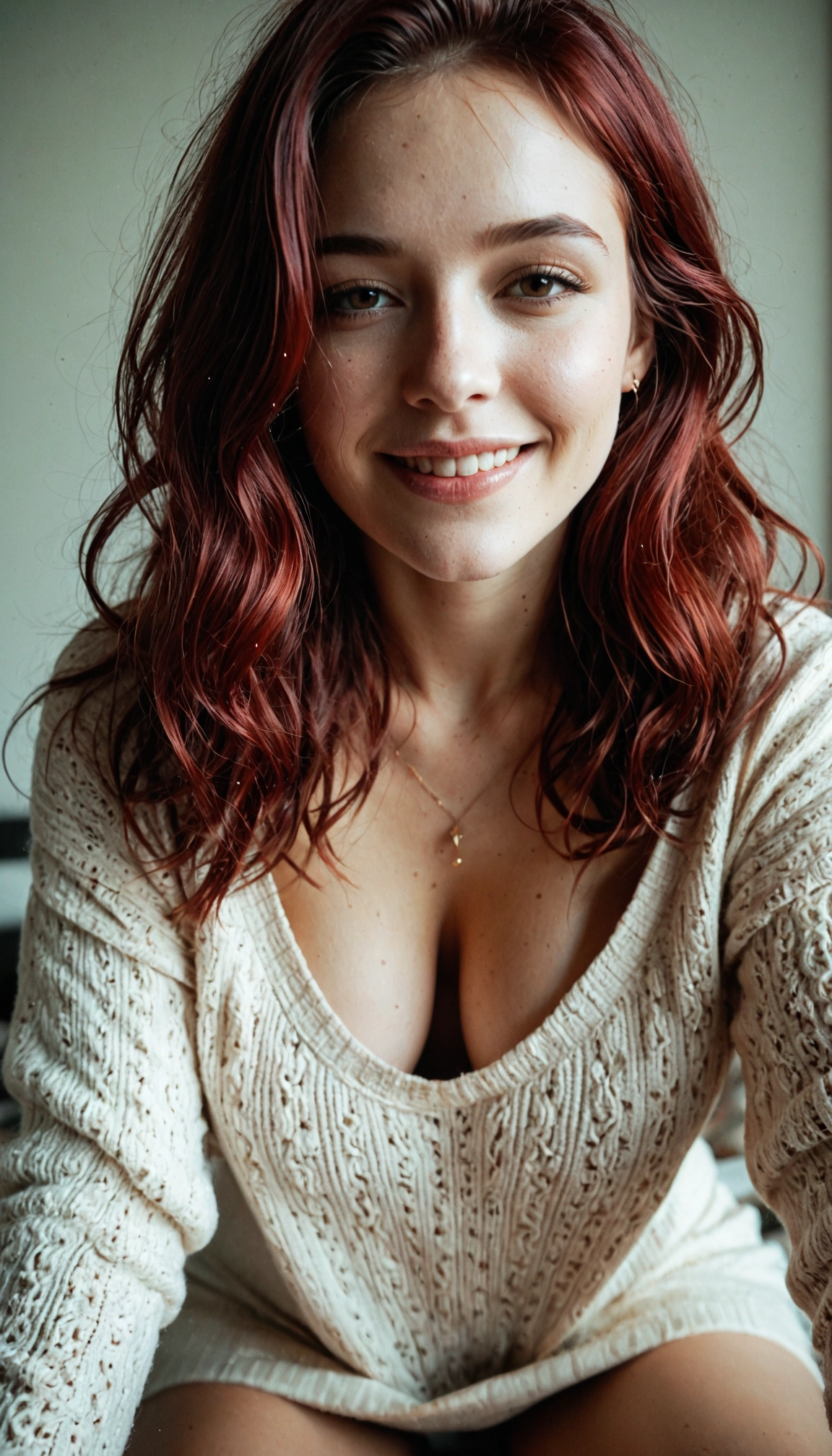 1girl, solo, breasts, sweater, cleavage, photo (medium) · Yamete.gg