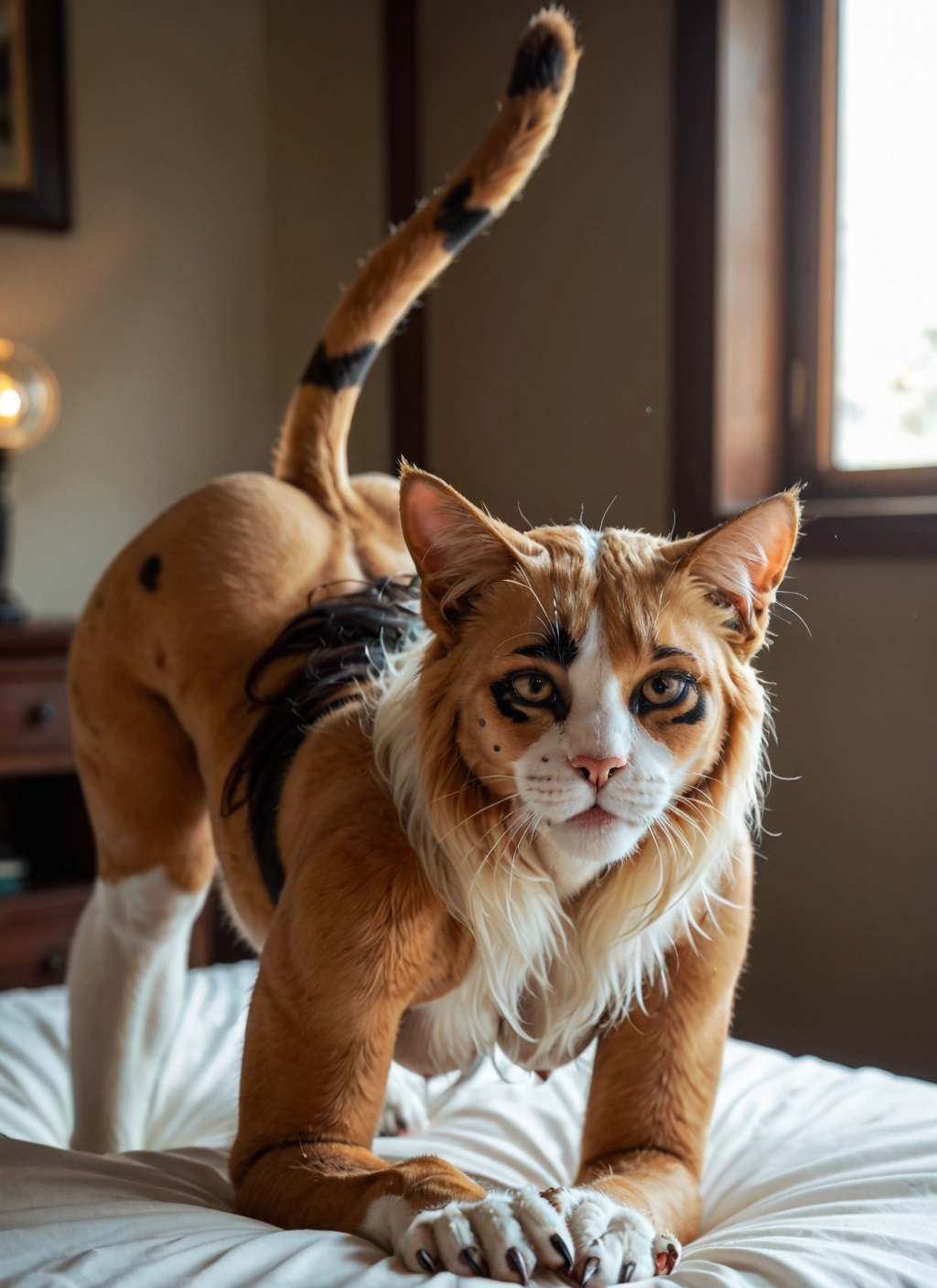 furry, cat, solo, no humans, looking at viewer, indoors · Yamete.gg