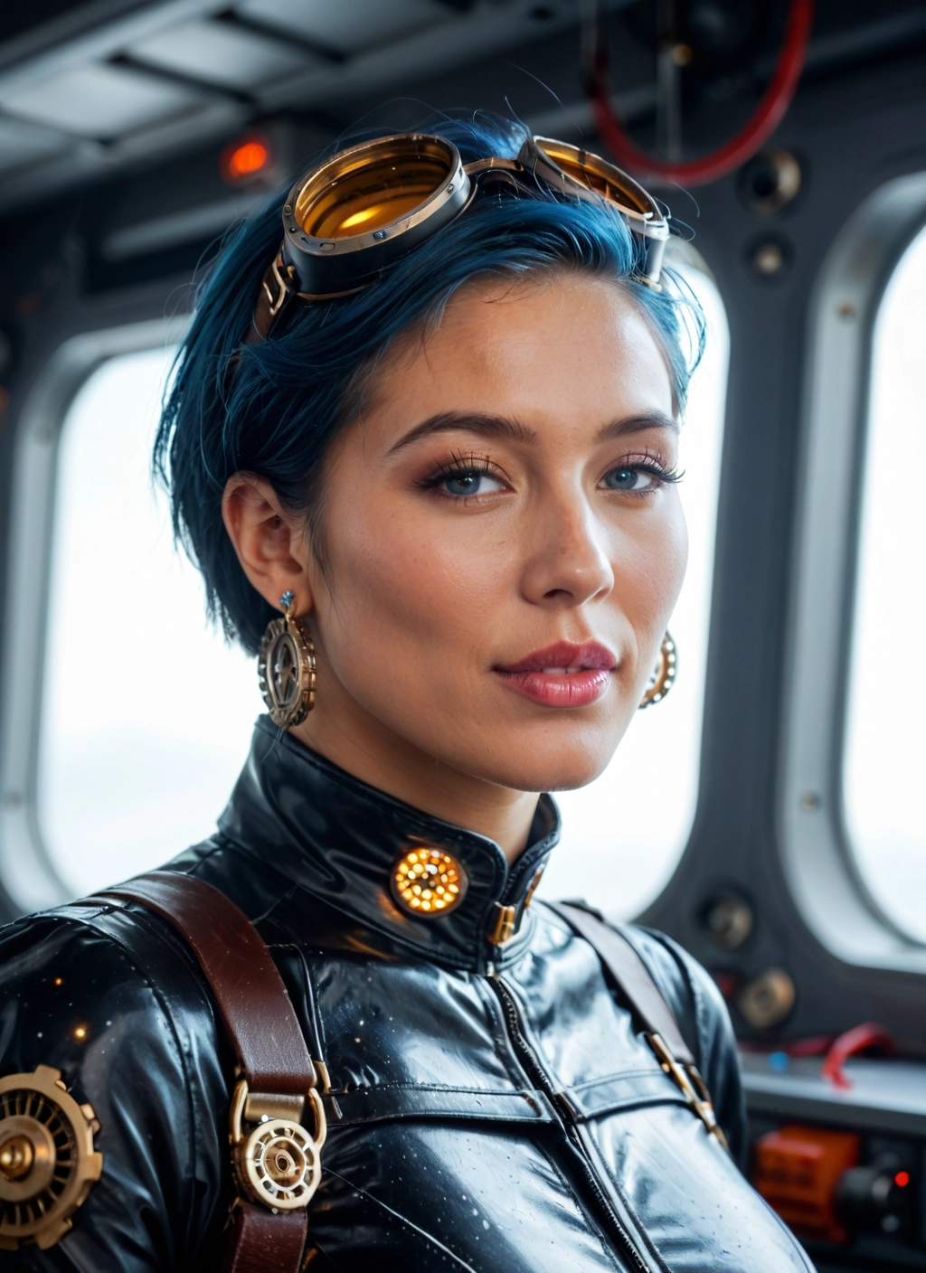 1girl, solo, goggles, jewelry, earrings, short hair · Yamete.gg