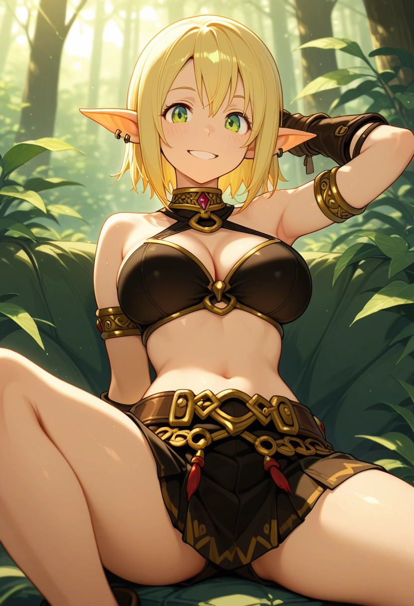 1girl, breasts, solo, pointy ears, smile, blonde hair · Yamete.gg