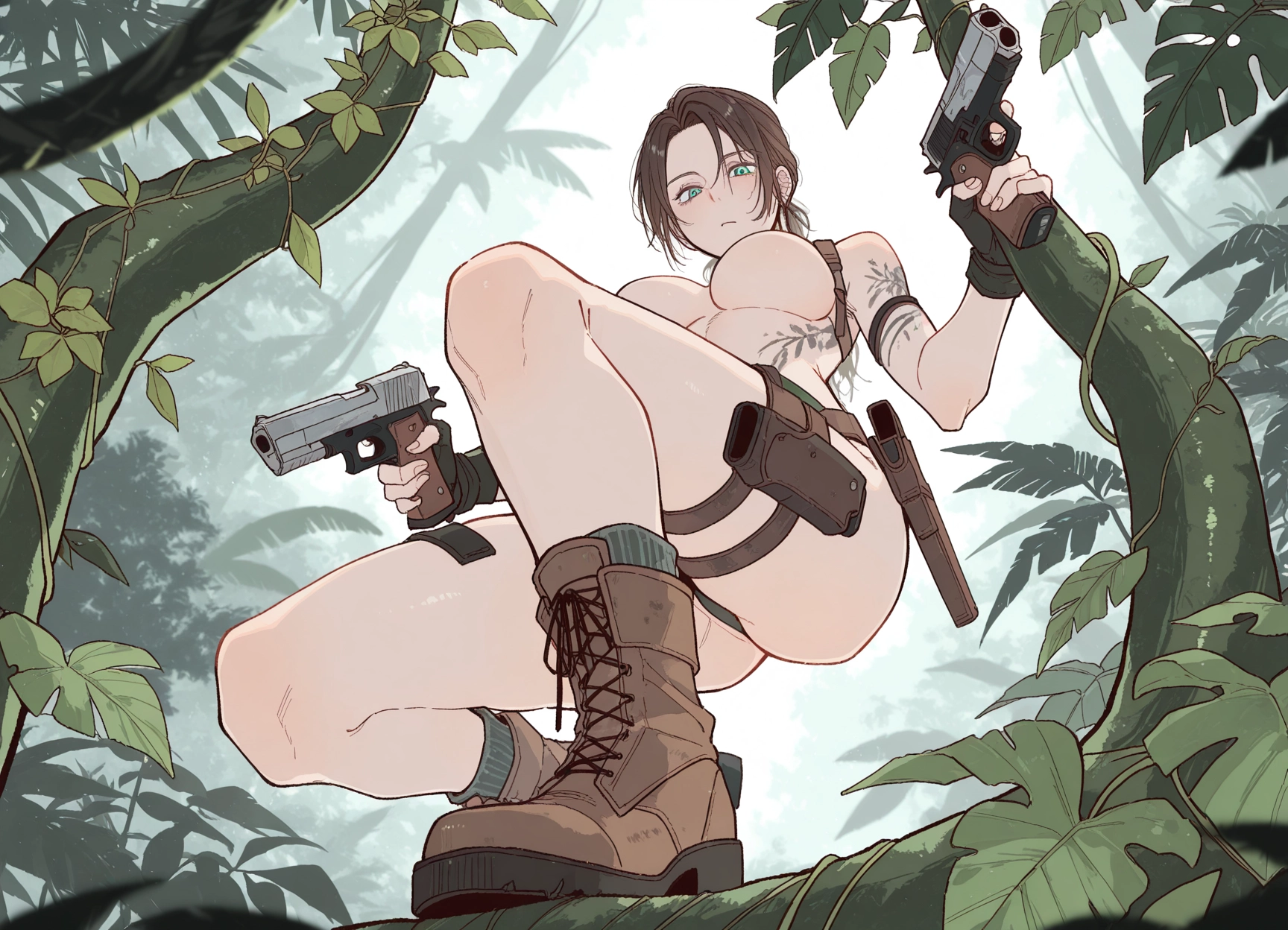 1girl, weapon, gun, breasts, solo, gloves · Yamete.gg