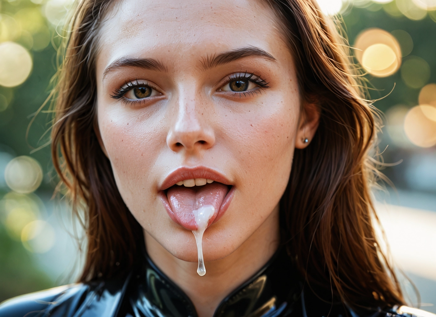 1girl, solo, cum, cum in mouth, tongue, freckles · Yamete.gg