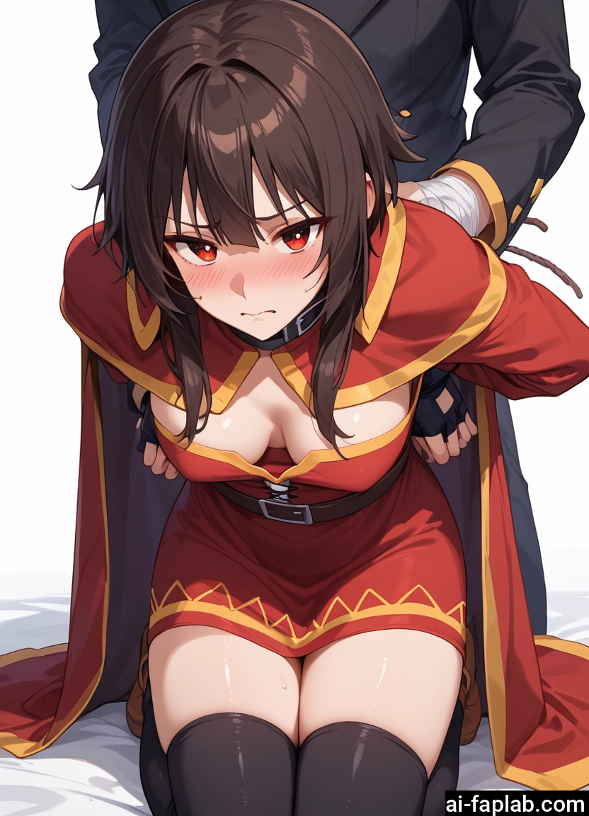 1girl, breasts, thighhighs, red eyes, 1boy, gloves · Yamete.gg