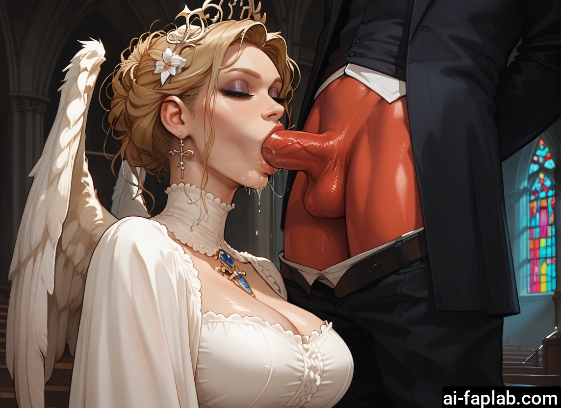 1girl, penis, oral, wings, fellatio, breasts · Yamete.gg