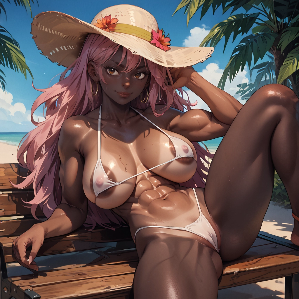 1girl, breasts, swimsuit, hat, bikini, pink hair · Yamete.gg