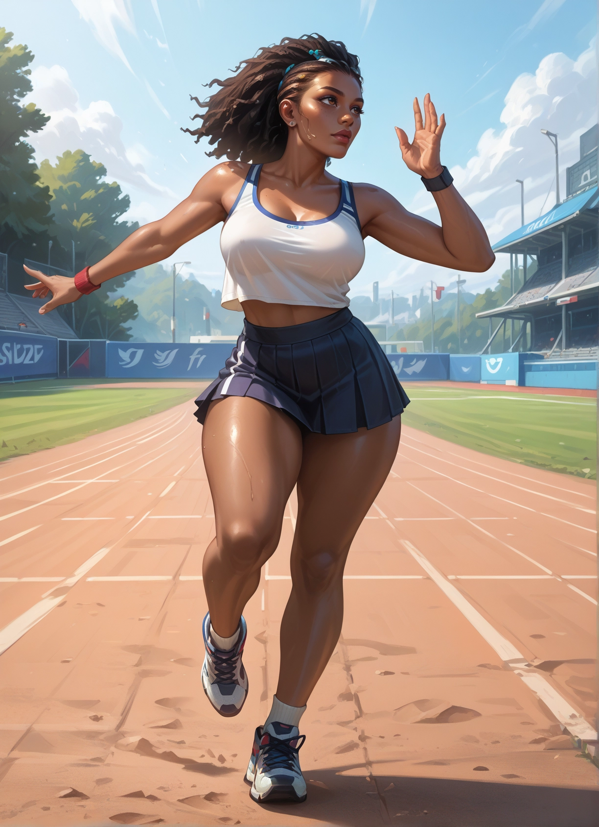 1girl, breasts, skirt, solo, shoes, sweat · Yamete.gg