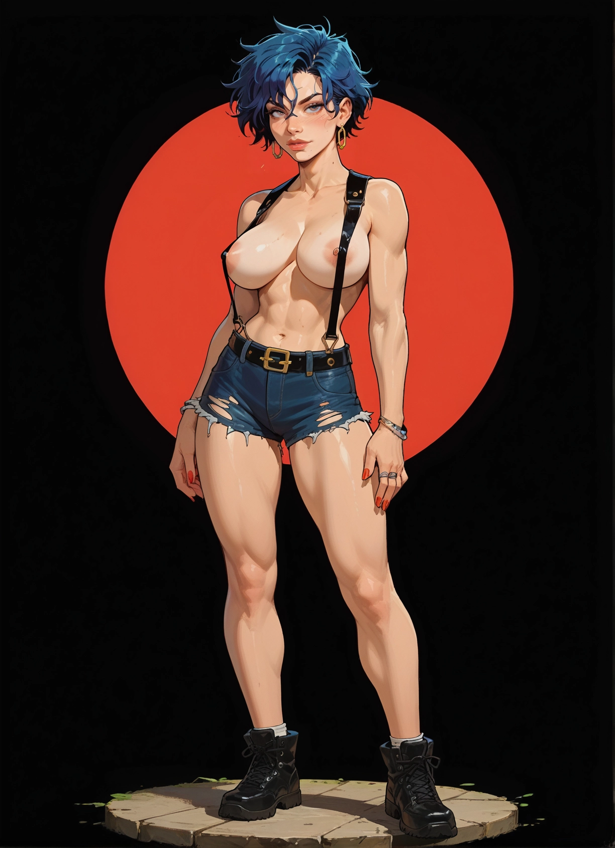 1girl, breasts, solo, jewelry, shorts, short hair · Yamete.gg