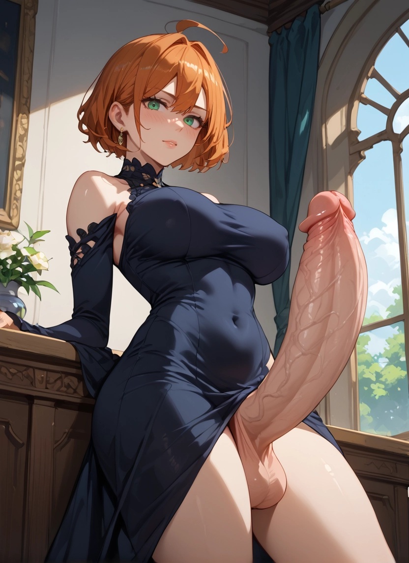 futanari, 1girl, breasts, penis, solo, dress · Yamete.gg