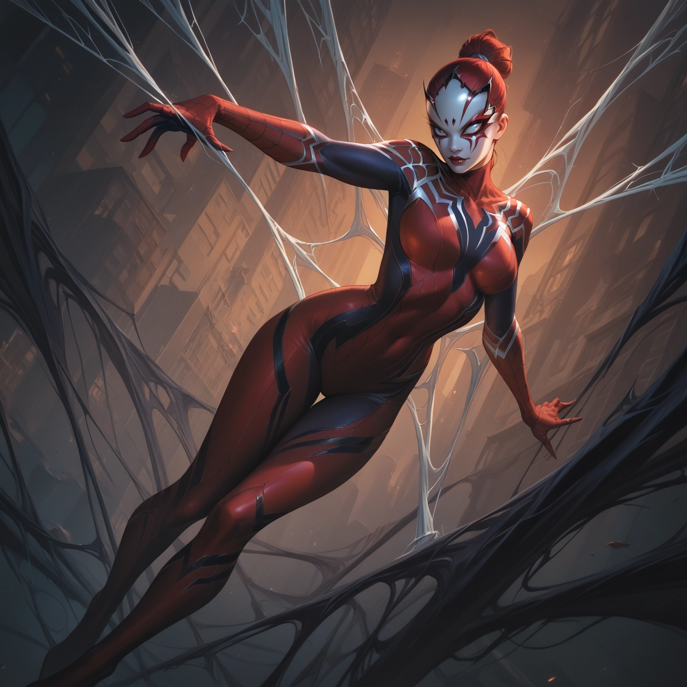 1girl, solo, bodysuit, silk, spider web, breasts · Yamete.gg