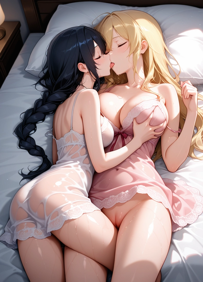 breasts, multiple girls, 2girls, blonde hair, yuri, long hair · Yamete.gg