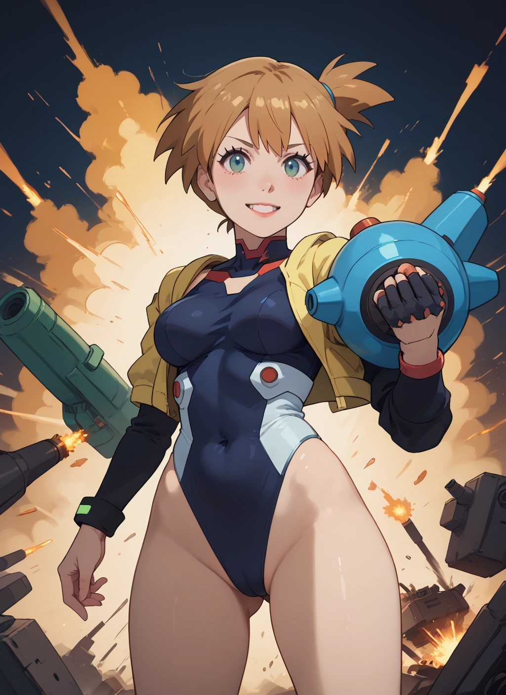 1girl, leotard, smile, side ponytail, breasts, solo · Yamete.gg