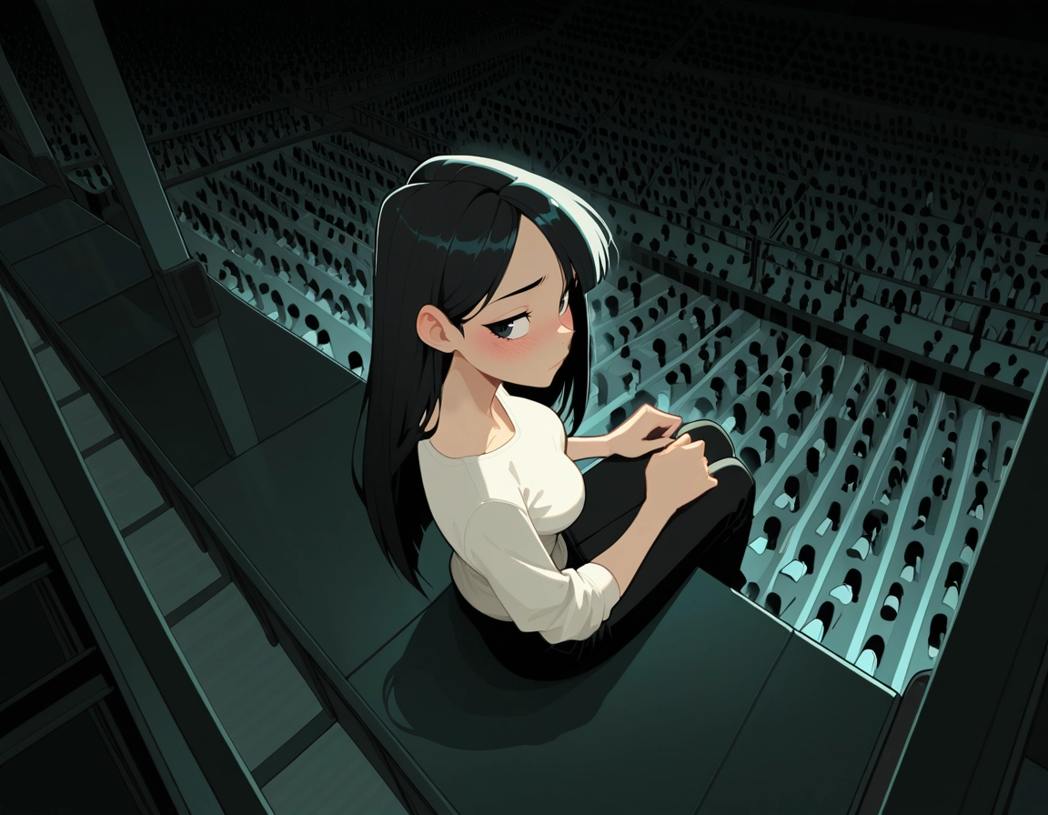 1girl, solo, long hair, blush, black hair, sitting · Yamete.gg