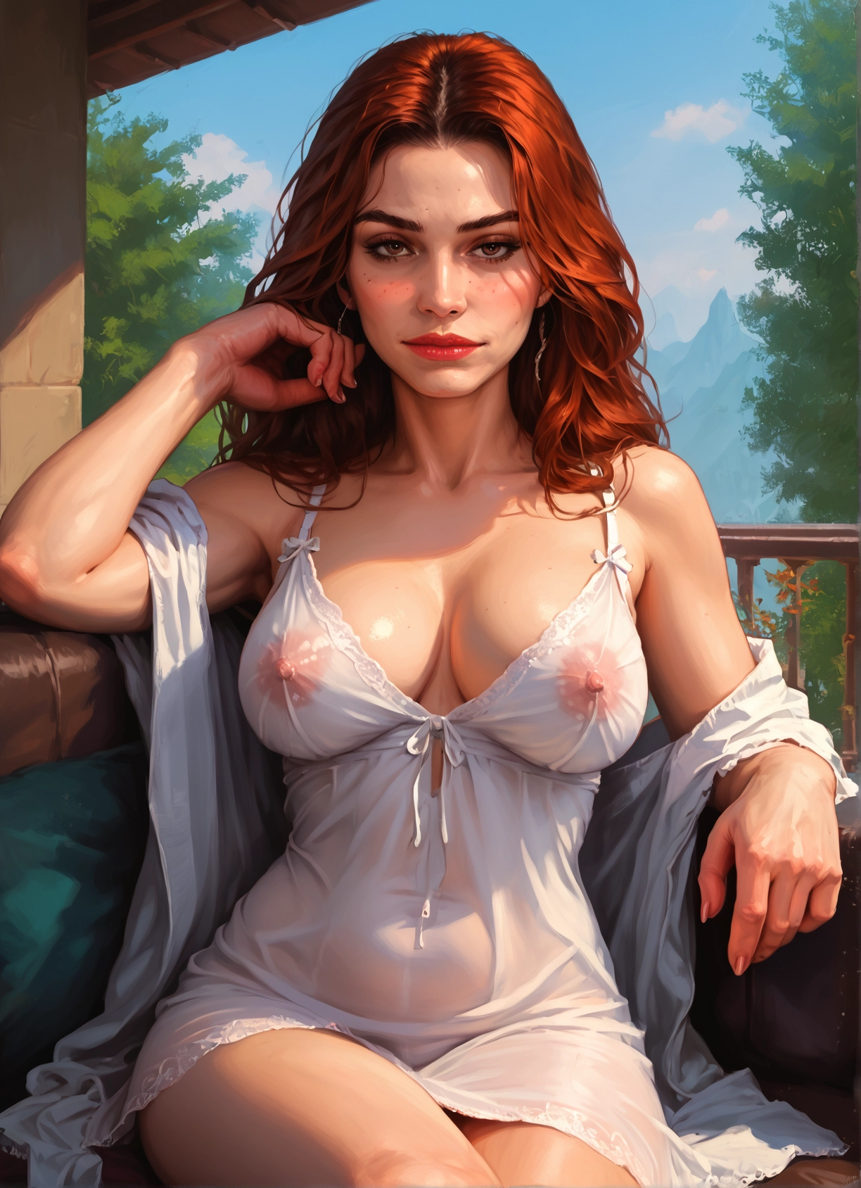 1girl, breasts, solo, nipples, see-through, freckles · Yamete.gg
