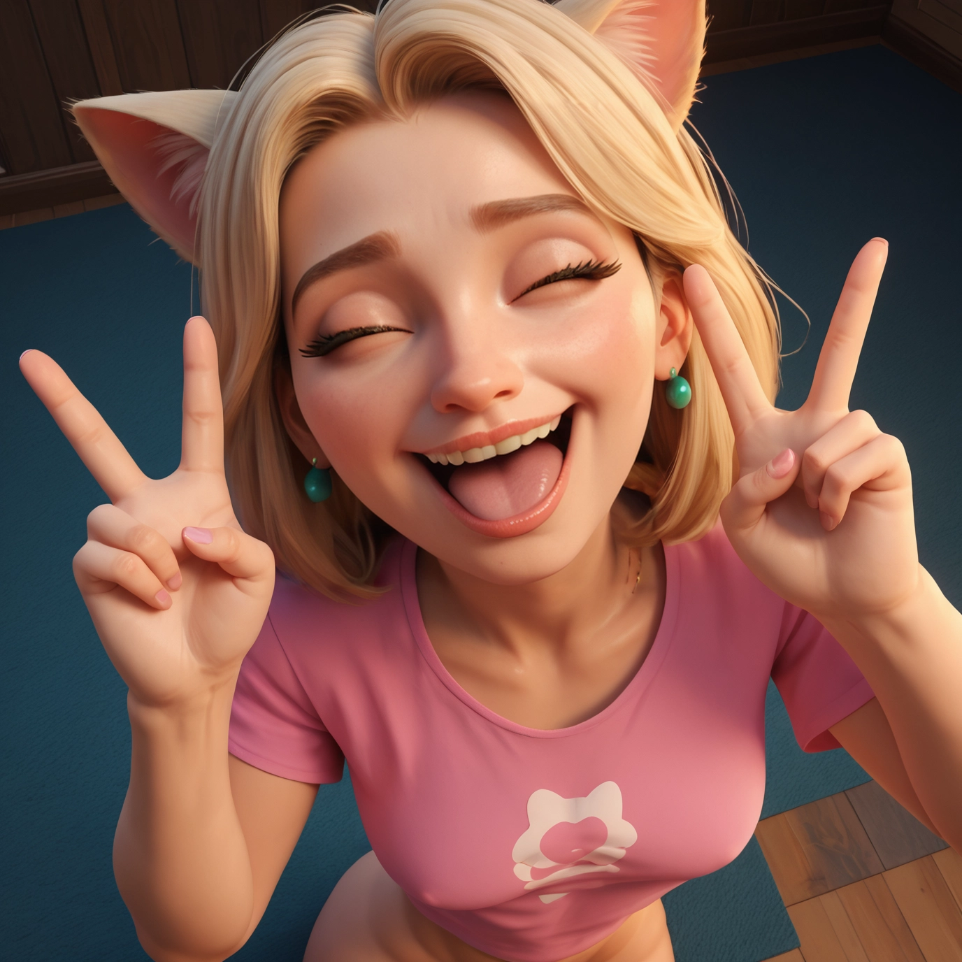 1girl, animal ears, solo, blonde hair, shirt, closed eyes · Yamete.gg