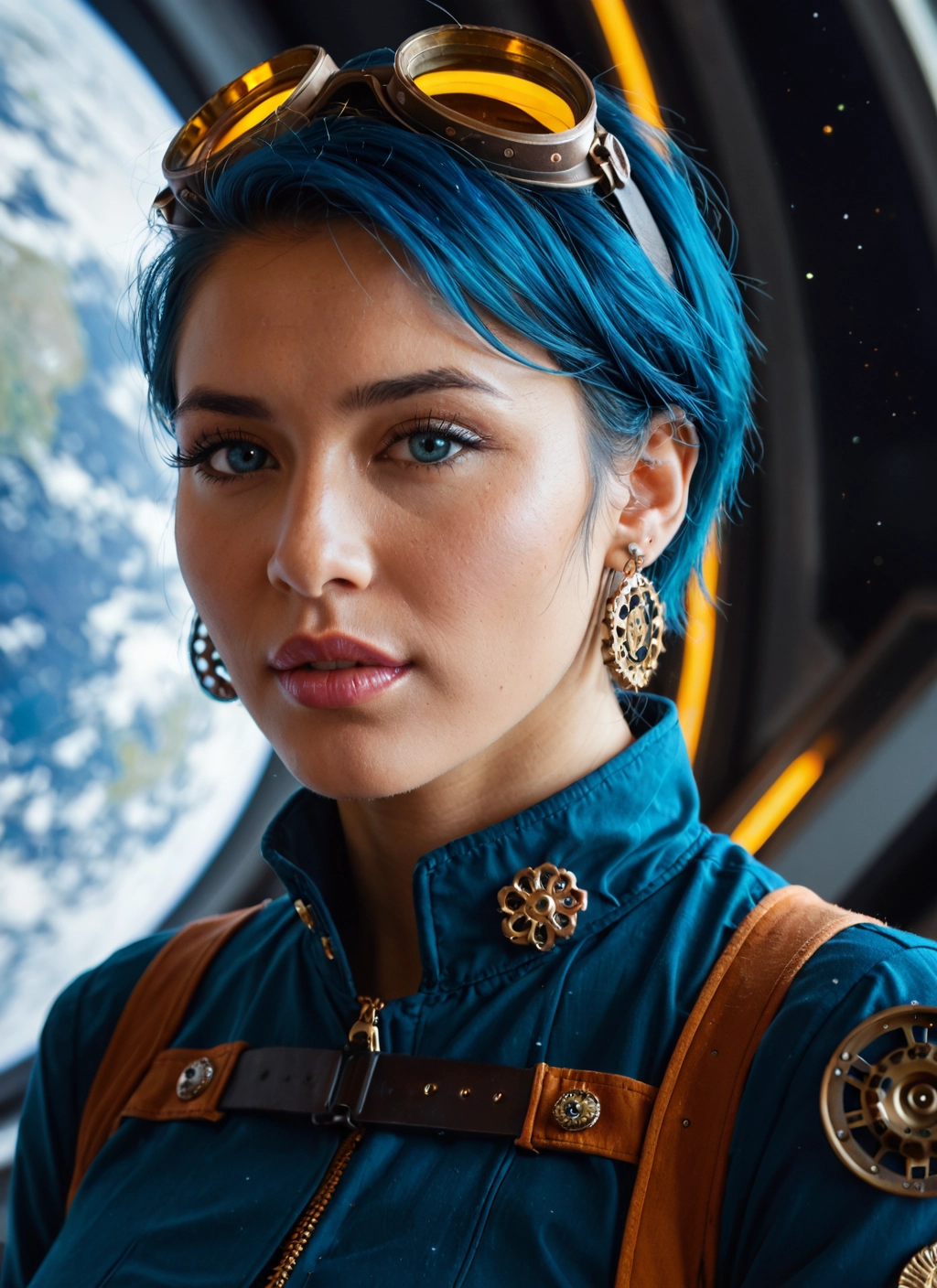 1girl, solo, goggles, jewelry, earrings, goggles on head · Yamete.gg