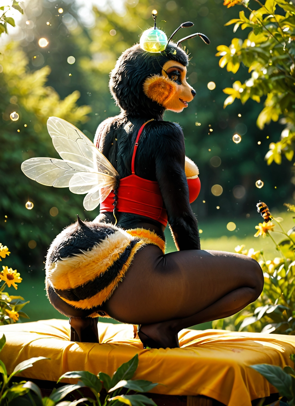 furry, 1girl, wings, ass, antennae, solo