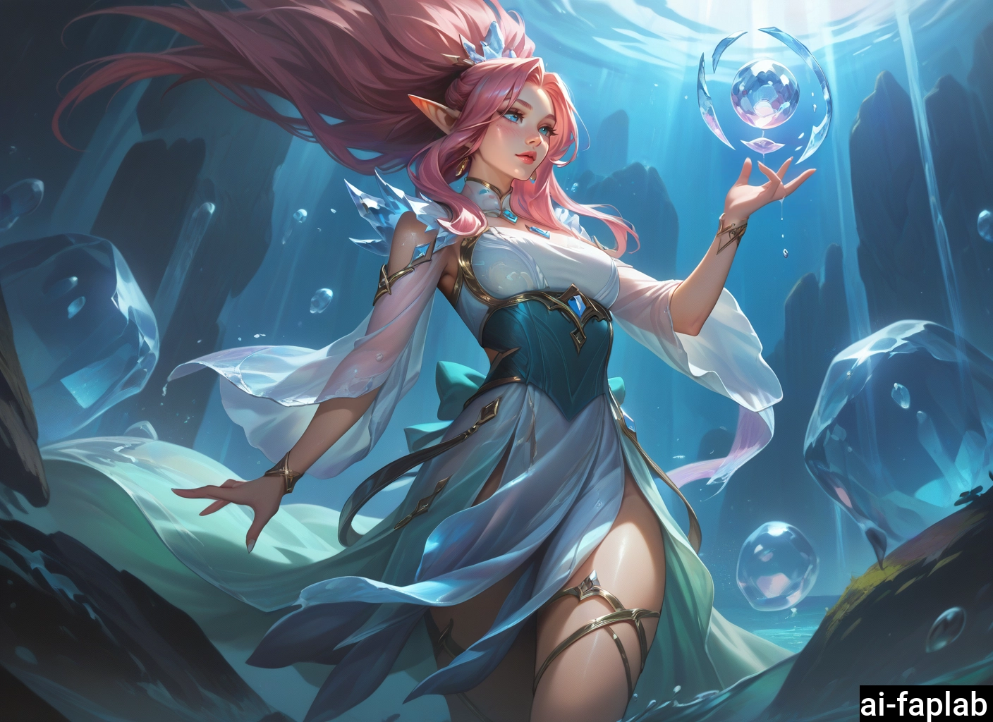1girl, long hair, pointy ears, solo, pink hair, dress · Yamete.gg