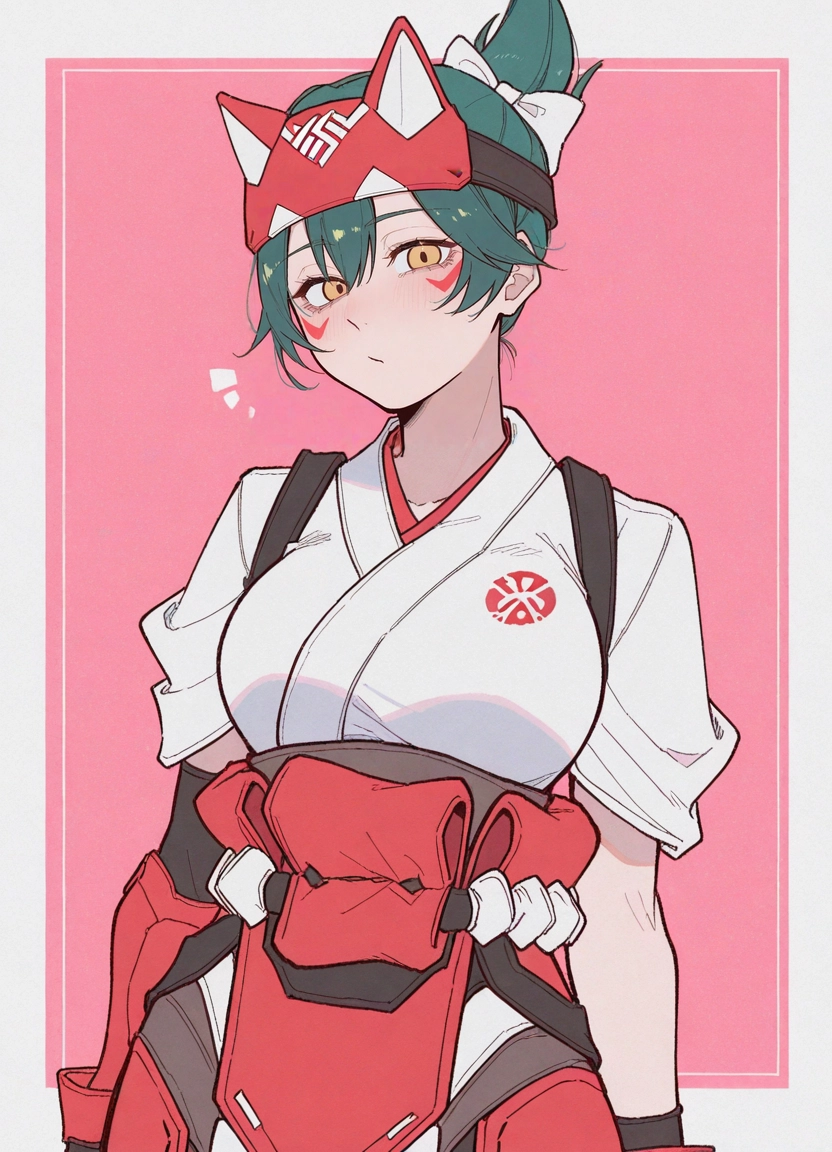 1girl, solo, white kimono, japanese clothes, green hair, bow · Yamete.gg