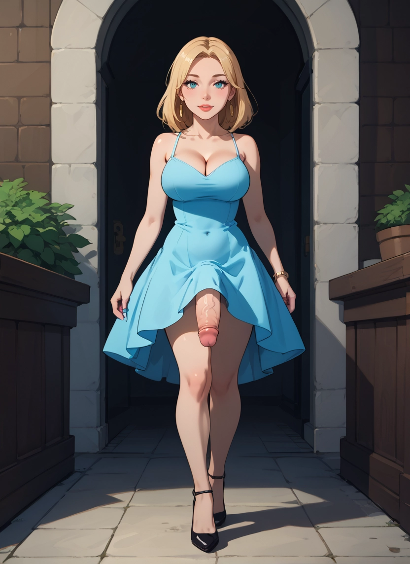 futanari, breasts, 1girl, penis, dress, solo · Yamete.gg