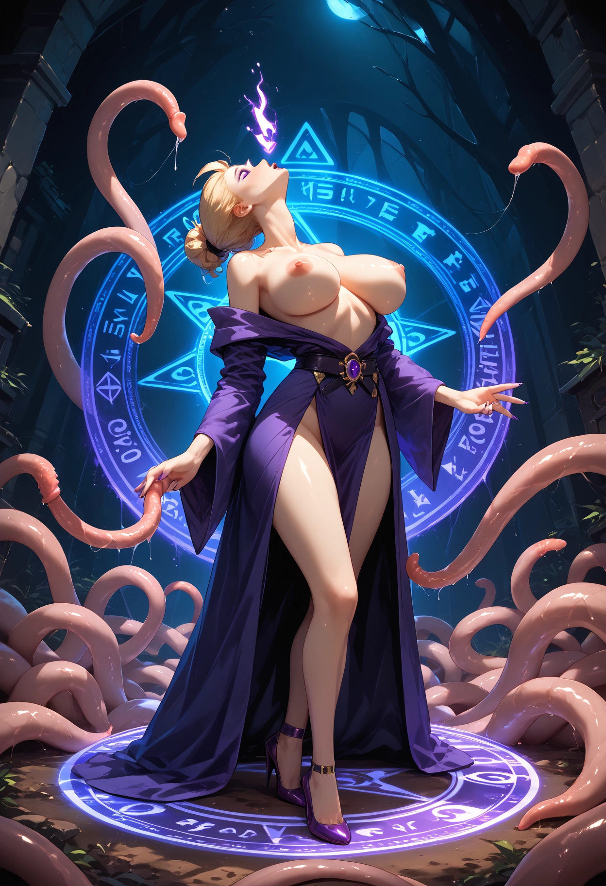 1girl, breasts, high heels, tentacles, nipples, large breasts · Yamete.gg