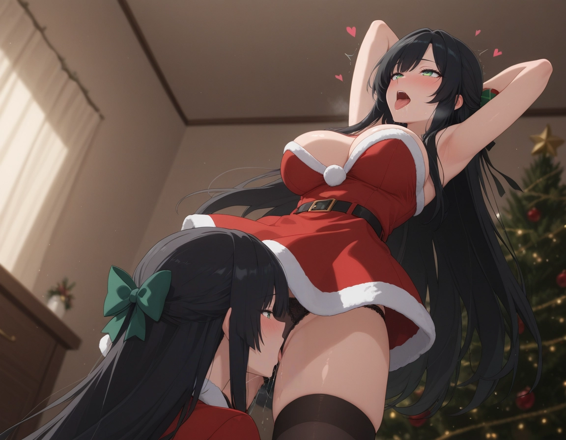 multiple girls, 2girls, yuri, cunnilingus, black hair, long hair · Yamete.gg