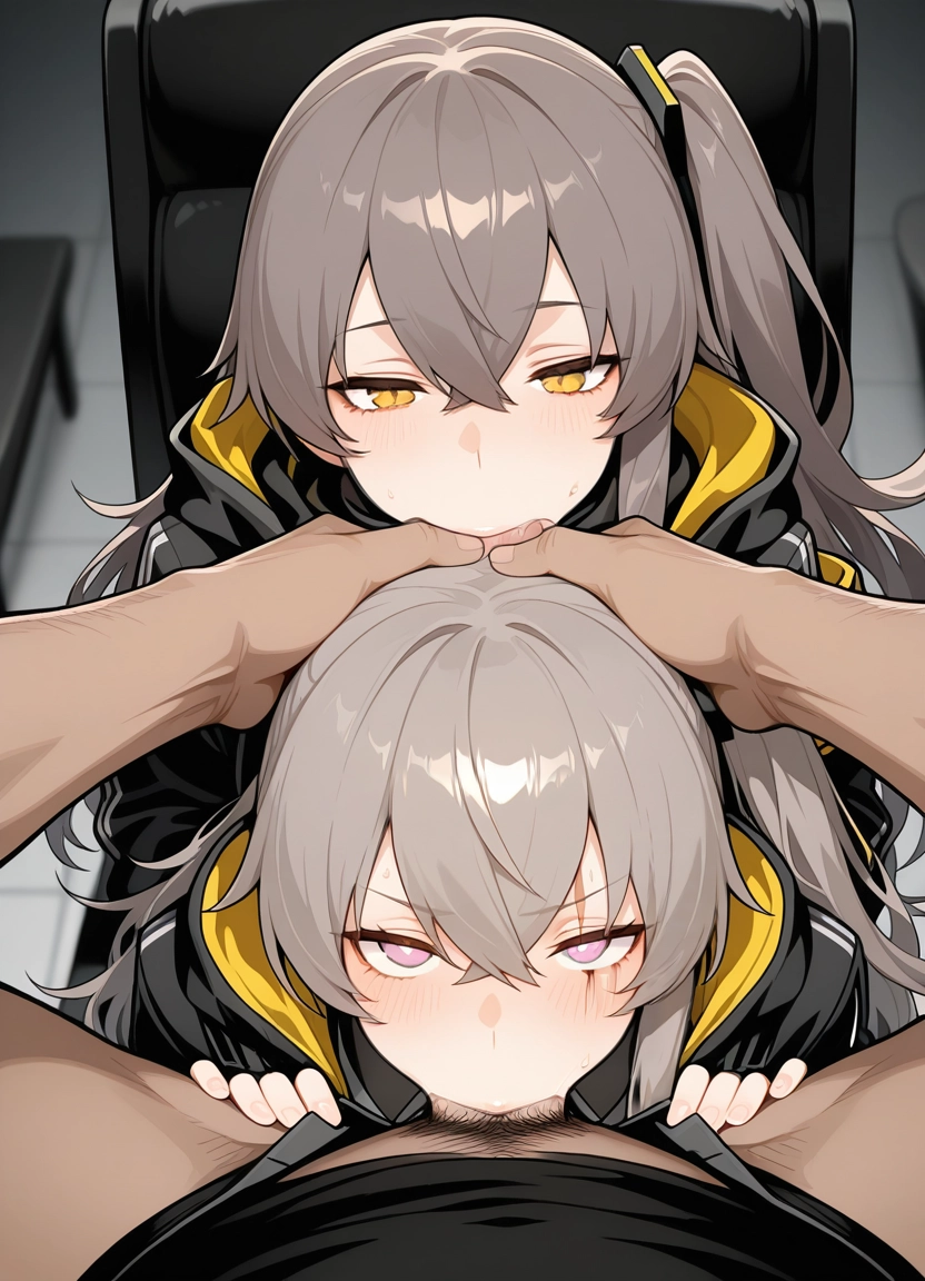 ump45 (girls' frontline), oral, 1boy, hetero, fellatio, scar across eye