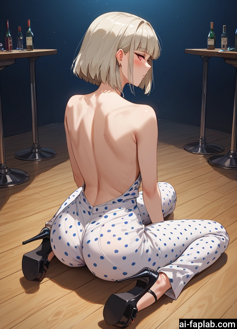 1girl, ass, solo, high heels, short hair, sitting